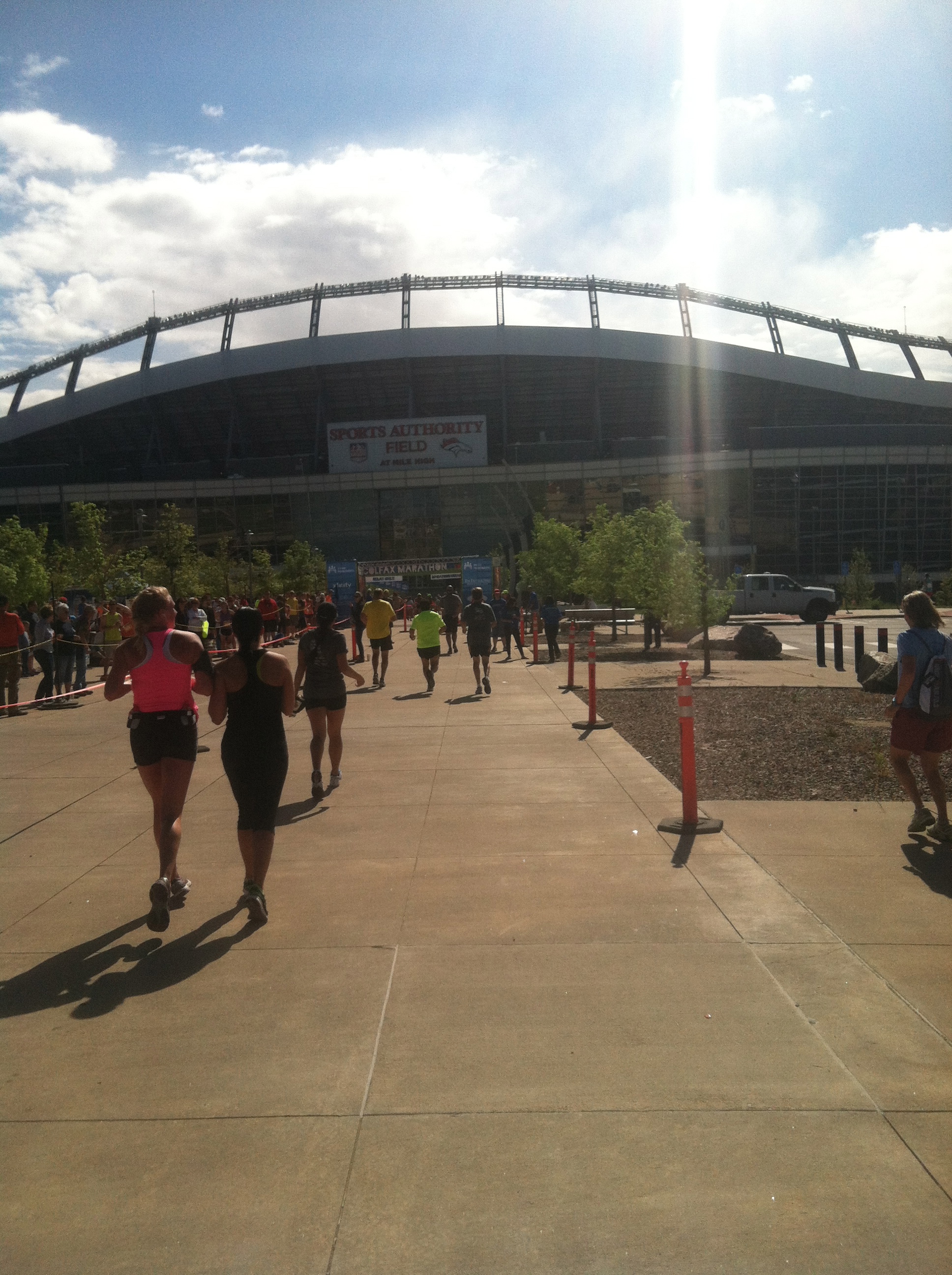 Approaching Mile High Stadium marathon